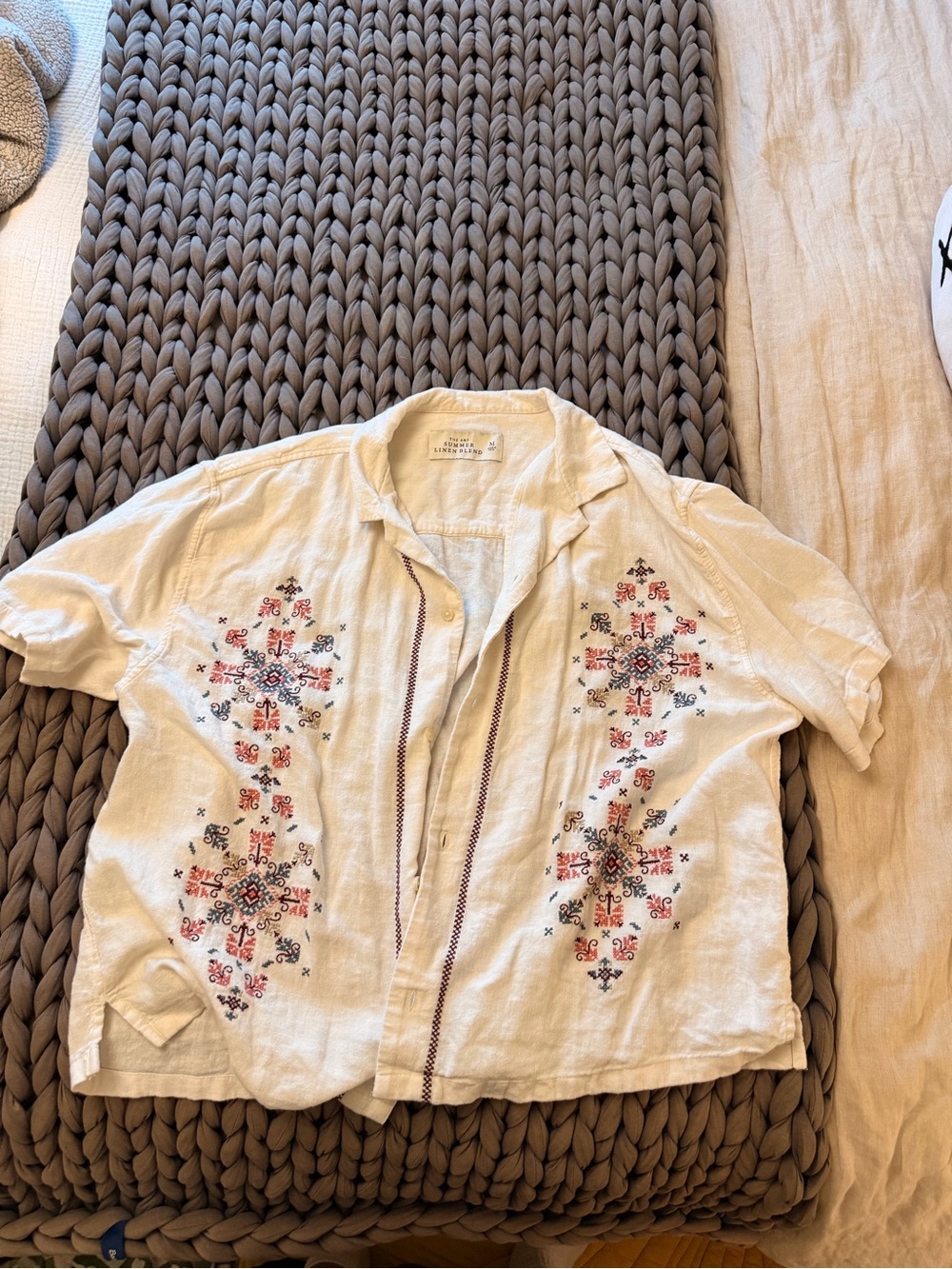 Abercrombie and Fitch camp collar summer linen-blend embroidered shirt